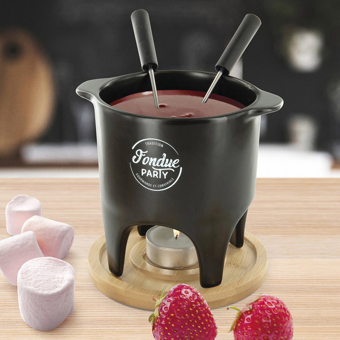 Cook Concept Fondue Bistrot para 1 o 2 Personas con 4 Pinchos Inox y Base Bambú