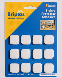BRIPLAS Fieltro Adhesivo Cuadrado 20x20 mm Blanco, 12 Unidades