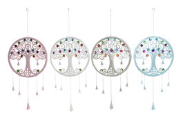 DKD Home Decor Decoración Colgante India Metal y Acrílico Blanco Gris Rosa Azul 33 x 3 x 81 cm (4 Unidades)