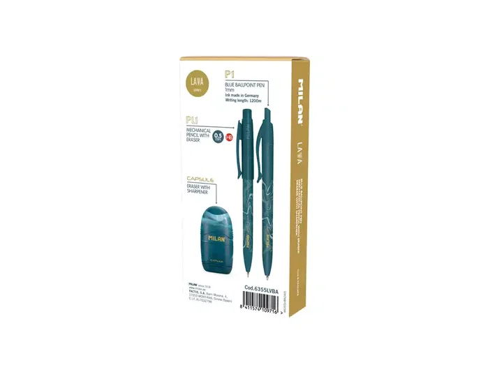 Milan Serie Lava Set de Escritura Azul con Bolígrafo P1, Portaminas PL1 y Afilaborra Capsule