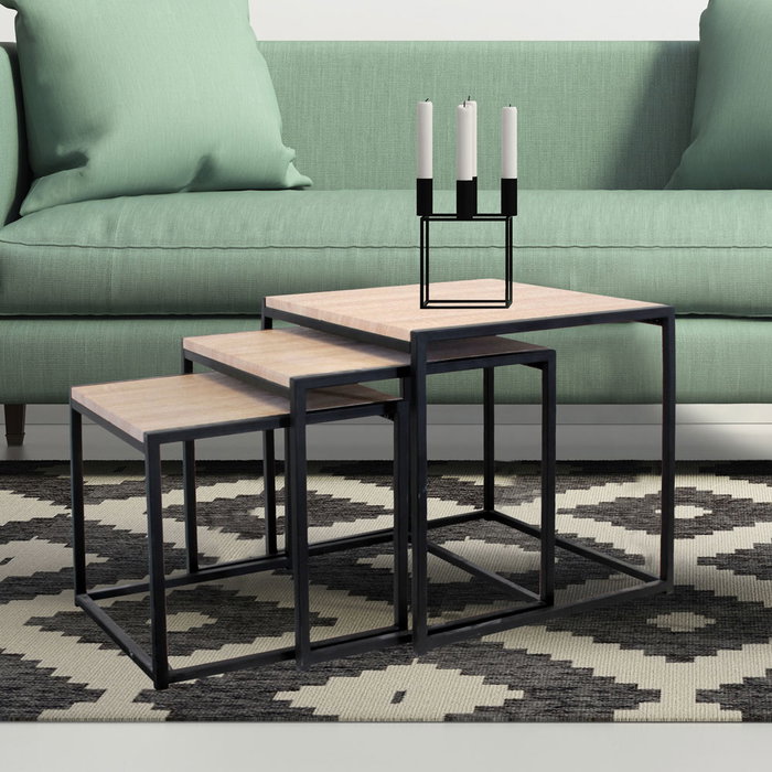 Home Deco Factory Set de 3 Mesas Nido Cuadradas