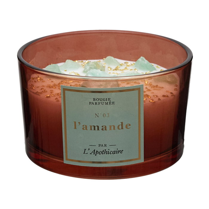 Home Deco Factory Vela Perfumada con Piedras, Vaso de Vidrio Tintado, Cera de Parafina y Minerales, 7.8 cm Alto