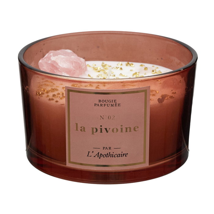 Home Deco Factory Vela Perfumada con Piedras, Vaso de Vidrio Tintado, Cera de Parafina y Minerales, 7.8 cm Alto