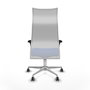 Sillón Albacete con mecanismo Sincro tapizada con Tela color Azul y malla color Blanco. Equipado con Base aluminio, Brazos 1D y Ruedas 65 mm parqué
