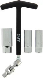 Aeg Llave Bujías Articulada con Rótula y 3 Manguitos 16-18-21mm Mango T Antideslizante Acero Inoxidable
