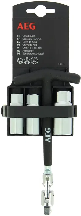 Aeg Llave Bujías Articulada con Rótula y 3 Manguitos 16-18-21mm Mango T Antideslizante Acero Inoxidable