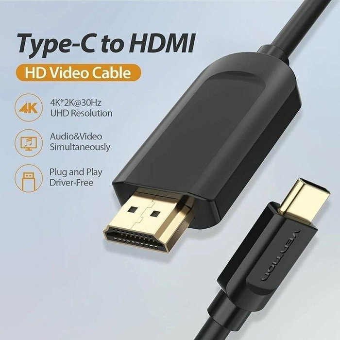 Vention Cable Conversor USB Tipo-C a HDMI 1.4 4K 1m Negro Vention Cable Conversor USB Tipo-C a HDMI 1.4 4K 1m Negro