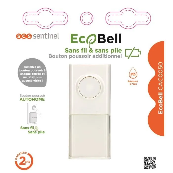 Scs Sentinel CAC0050 Pulsador Adicional Inalámbrico Sin Batería Compatible Ecobell