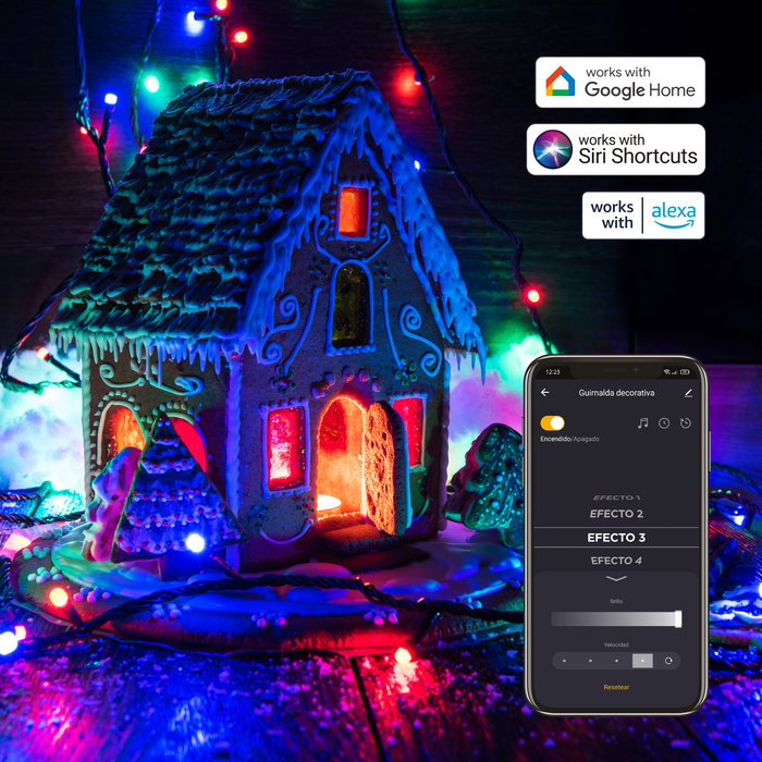 Muvit Io Wifi Guirnalda de Luces LED RGB para Interior y Exterior, Controlable por App y Voz