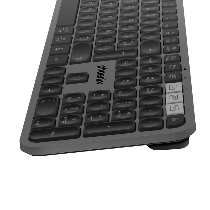 Phoenix K300 Teclado Inalámbrico Multidispositivo Bluetooth 5.0 y Receptor USB 2.4GHz, Compatible con Windows, macOS, iOS, Gris Phoenix K300 Teclado Inalámbrico Multidispositivo Bluetooth 5.0 y Receptor USB 2.4GHz, Compatible con Windows, macOS, iOS, Gris