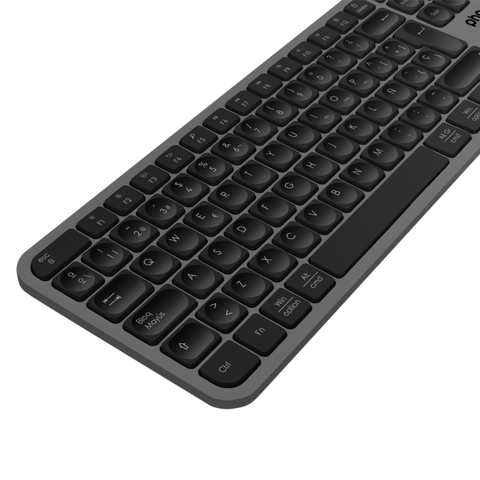 Phoenix K300 Teclado Inalámbrico Multidispositivo Bluetooth 5.0 y Receptor USB 2.4GHz, Compatible con Windows, macOS, iOS, Gris Phoenix K300 Teclado Inalámbrico Multidispositivo Bluetooth 5.0 y Receptor USB 2.4GHz, Compatible con Windows, macOS, iOS, Gris