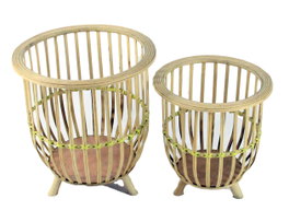 DKD Home Decor Set de 2 Maceteros de Bambú Marrón Claro 35x35x37 cm