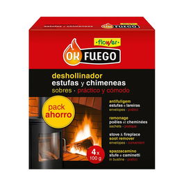 Flower Deshollinador en sobres para estufas y chimeneas 4 uds x 100 g. Previene y elimina hollín y resinas.