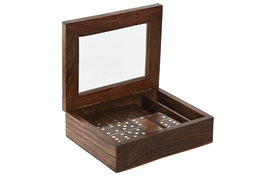 DKD Home Decor Juego Colonial Marron Dorado Set de 3 Piezas Cristal Sheesham 12.5 x 4.6 x 15 cm (2 Unidades)