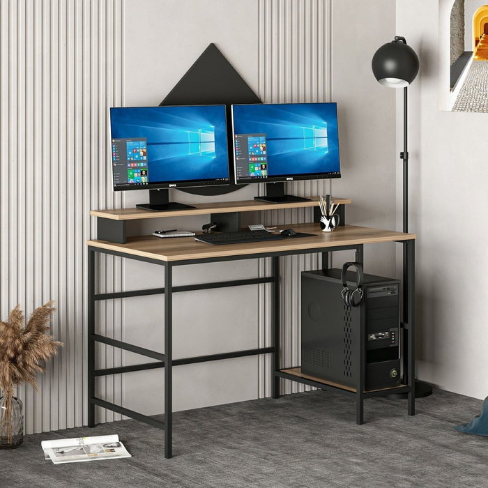 Hanah Home Greta L Mesa de Estudio Dore, Black - Elegante y Funcional Escritorio con Estantes, 120x74x60 cm