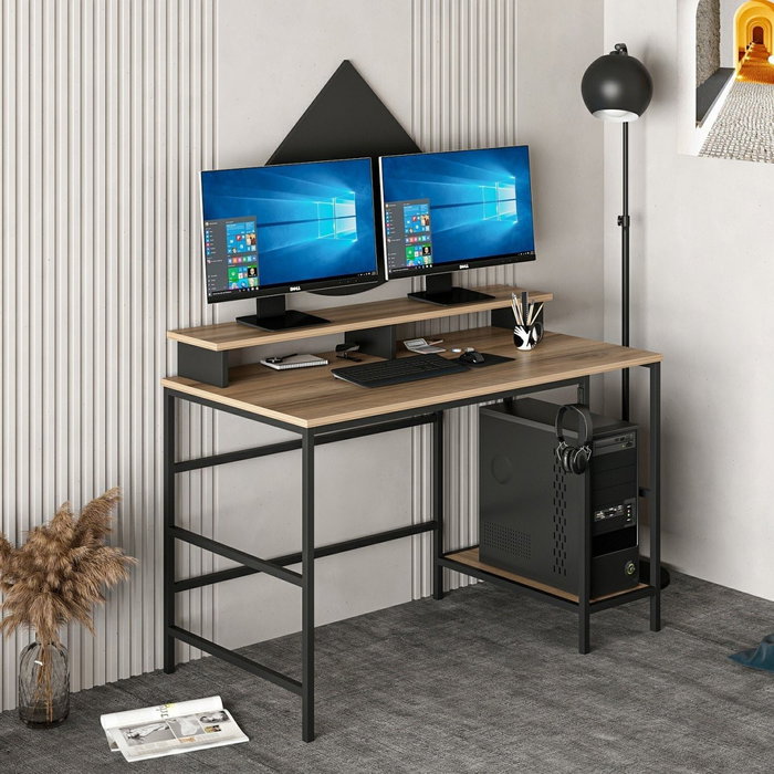 Hanah Home Greta L Mesa de Estudio Dore, Black - Elegante y Funcional Escritorio con Estantes, 120x74x60 cm