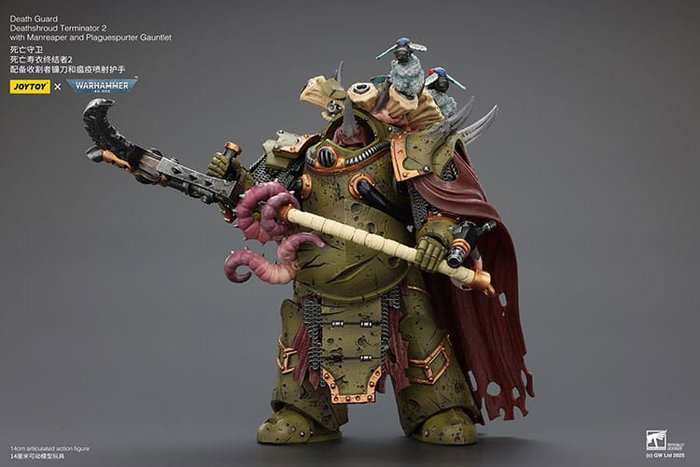 Warhammer 40k Figura 1/18 Death Guard Deathshroud Terminator 2 with Manreaper and Plaguespurter Gauntlet 14 cm