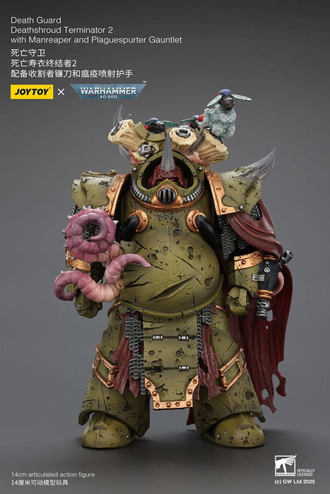 Warhammer 40k Figura 1/18 Death Guard Deathshroud Terminator 2 with Manreaper and Plaguespurter Gauntlet 14 cm