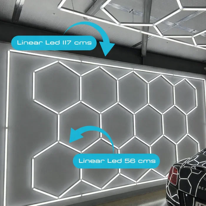 Lámpara LED Hexagonal 6000K 690W 76000 Lúmenes 14 Hexágonos 56cm + Rectángulo 500cm Lámpara LED Hexagonal 6000K 690W 76000 Lúmenes 14 Hexágonos 56cm + Rectángulo 500cm
