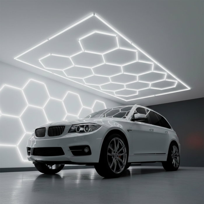 Lámpara LED hexagonal 6000K - 14 hexágonos 56cm + Rectángulo 500cm