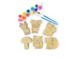 Wondee Kit para Colorear Animales del Bosque con Figuras de Madera Sostenible para Niños, Fomenta Creatividad y Motricidad Fina