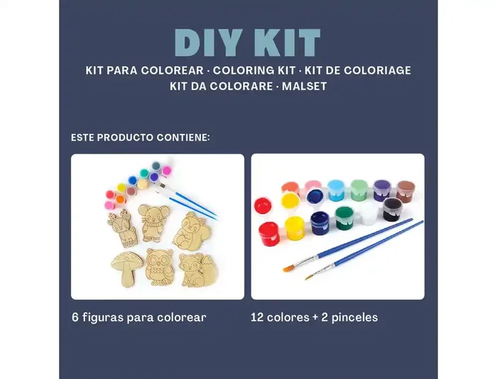 Wondee Kit para Colorear Animales del Bosque con Figuras de Madera Sostenible para Niños, Fomenta Creatividad y Motricidad Fina