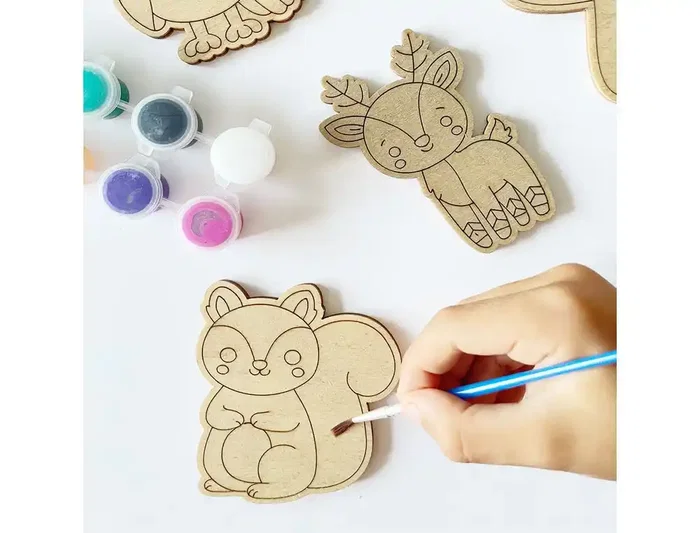 Wondee Kit para Colorear Animales del Bosque con Figuras de Madera Sostenible para Niños, Fomenta Creatividad y Motricidad Fina