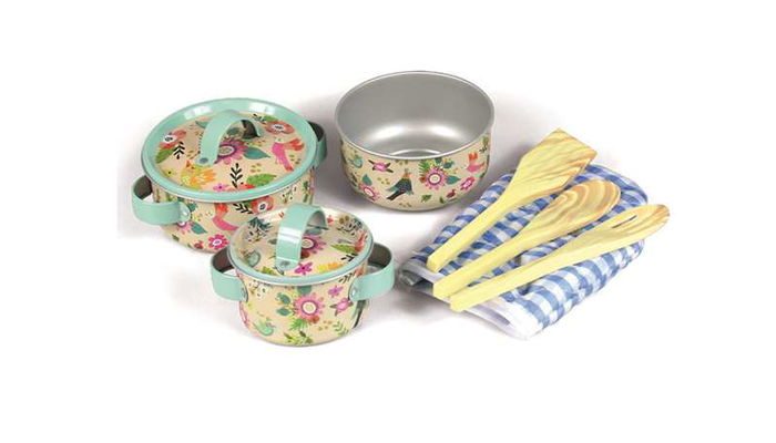 Menaje cocina metal flores con accesorios 21x12x39cm