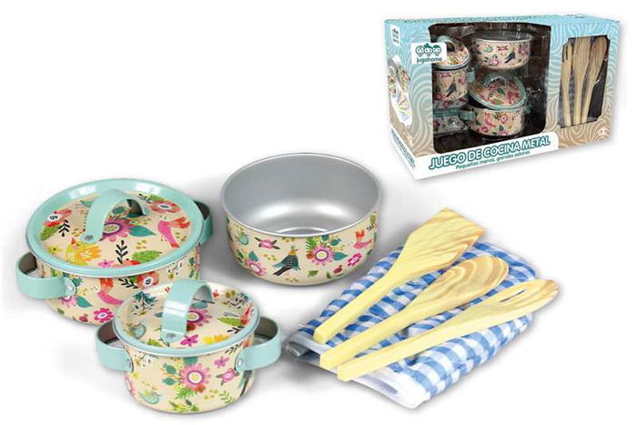 Menaje cocina metal flores con accesorios 21x12x39cm