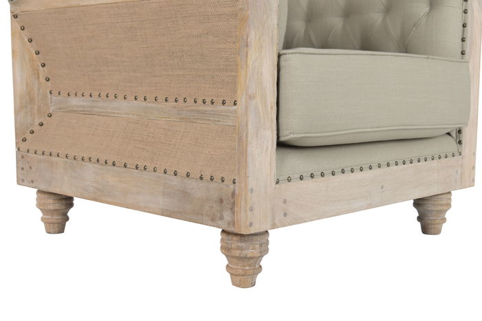 DKD Home Decor Sillón Toscana Mango y Poliéster Verde Claro Marrón Claro 90 x 79 x 101 cm