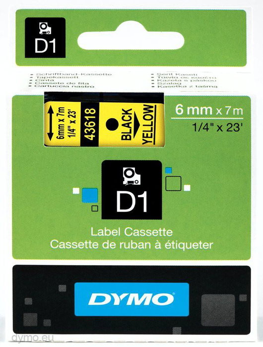 Dymo Cinta D1 Negro sobre amarillo 6mm x 7m Dymo Cinta D1 Negro sobre amarillo 6mm x 7m