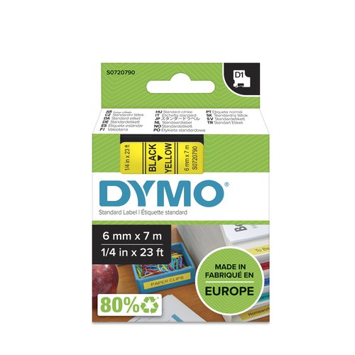Dymo Cinta D1 Negro sobre amarillo 6mm x 7m Dymo Cinta D1 Negro sobre amarillo 6mm x 7m