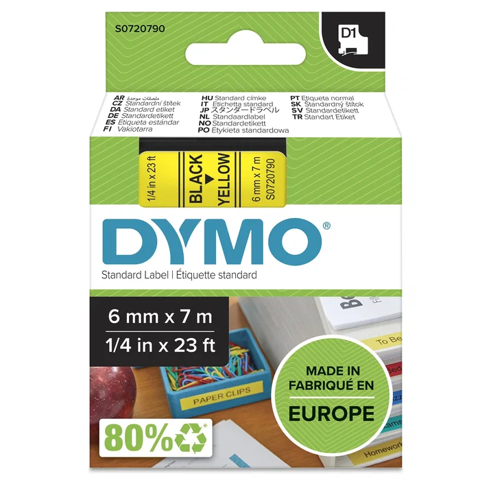 DYMO Cinta de etiquetas D1 6 mm x 7 m Negro sobre amarillo