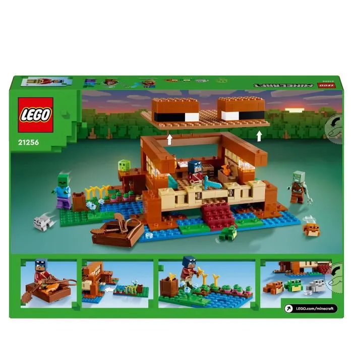 LEGO 21256 Minecraft La Casa de la Rana, Juguete con Minifiguras de Animales, Personajes: Zombi y Explorador