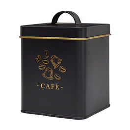 Cook Concept Bote Metal Lounge Negro Mate con Ilustraciones Doradas Tapa Asa Medidas 11,6x11,6x16 cm