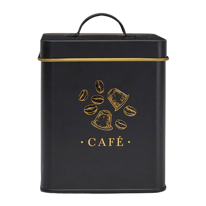 Cook Concept Bote Metal Lounge Negro Mate con Ilustraciones Doradas Tapa Asa Medidas 11,6x11,6x16 cm Cook Concept Bote Metal Lounge Negro Mate con Ilustraciones Doradas Tapa Asa Medidas 11,6x11,6x16 cm