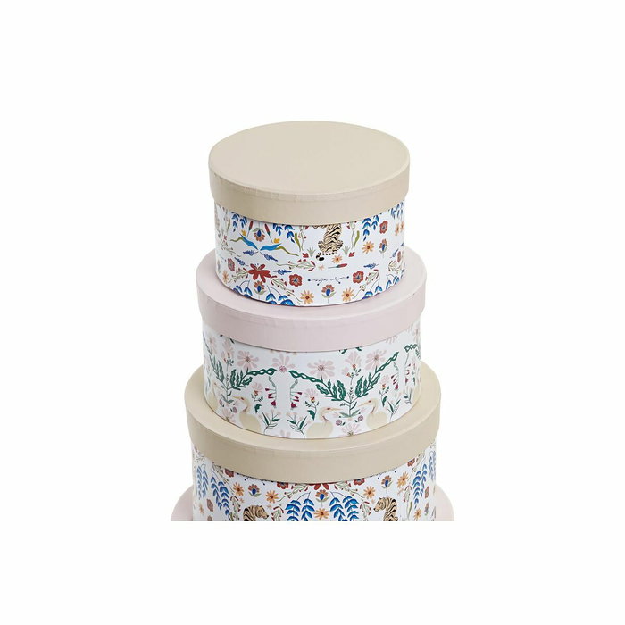 DKD Home Decor Set de 10 Cajas de Cartón Redondas Multicolor