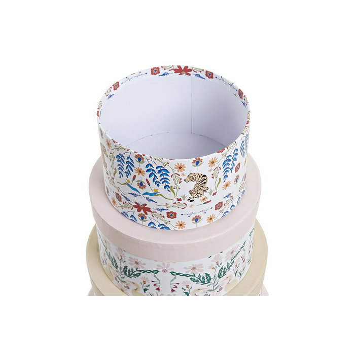 DKD Home Decor Set de 10 Cajas de Cartón Redondas Multicolor