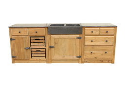 DKD Home Decor Mueble Cocina Cottage 3 Piezas 55 x 86 x 236 cm Piedra Sinterizada Pino Reciclado