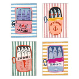 DKD Home Decor Cuadros Lienzo Sardinas Surtido de 4 Unidades