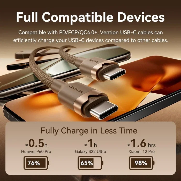Vention Cable USB-C a USB-C 60W 1m Oro Desierto TRDJF