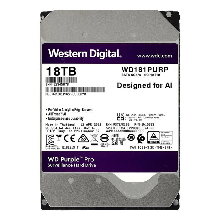 Western Digital Purple Pro 18 TB 7200 RPM 512 MB 3.5 SATA III