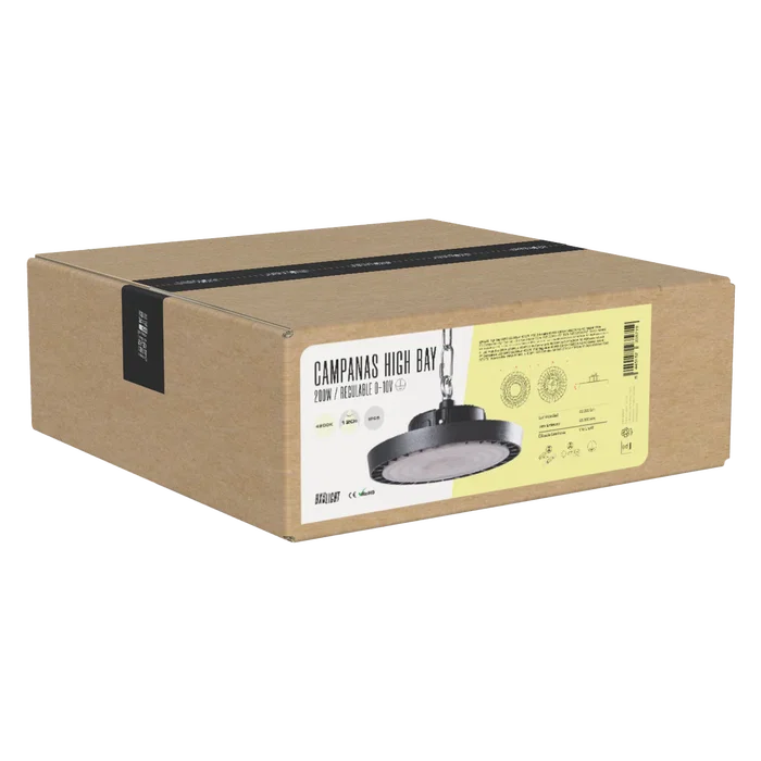 BX3 LIGHT Campana High Bay LED 200W IP65 6000K 120° para Techos Altos, Naves Industriales, Grandes Almacenes (Ref: BX3-HVB200W-N2-W)