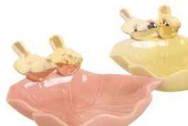 DKD Home Decor Bandeja Vaciabolsillos Shabby Amarillo Verde Porcelana 16 x 7 x 17 cm (6 Unidades)