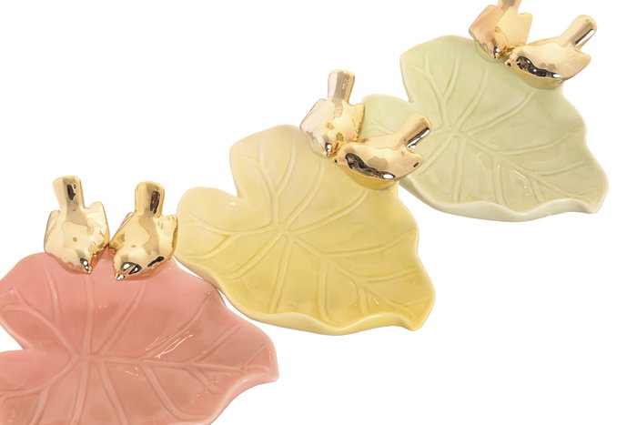 DKD Home Decor Bandeja Vaciabolsillos Shabby Amarillo Verde Porcelana 16 x 7 x 17 cm (6 Unidades)