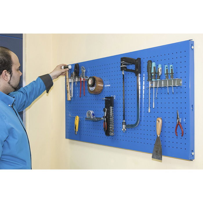 Simon Rack Panel para herramientas 90x60 cm azul con 8 ganchos, tornillos y tacos para montaje en pared