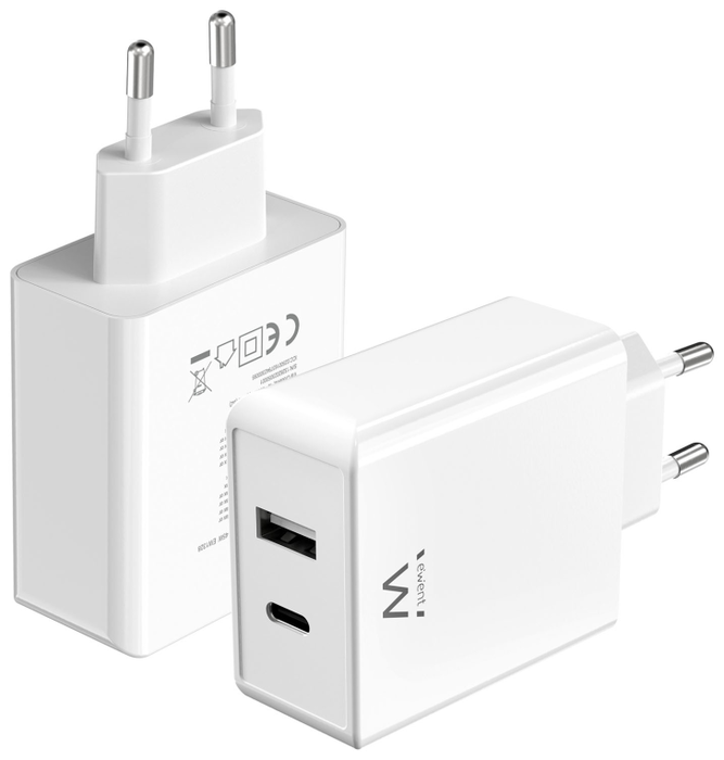 Ewent EW1328 Cargador GaN de 45W con USB-C y USB-A Blanco