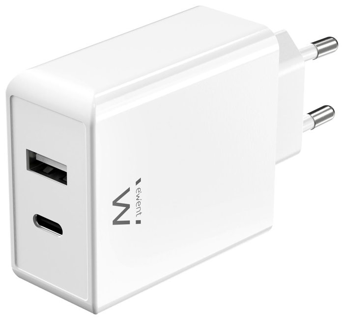 Ewent EW1328 Cargador GaN de 45W con USB-C y USB-A Blanco