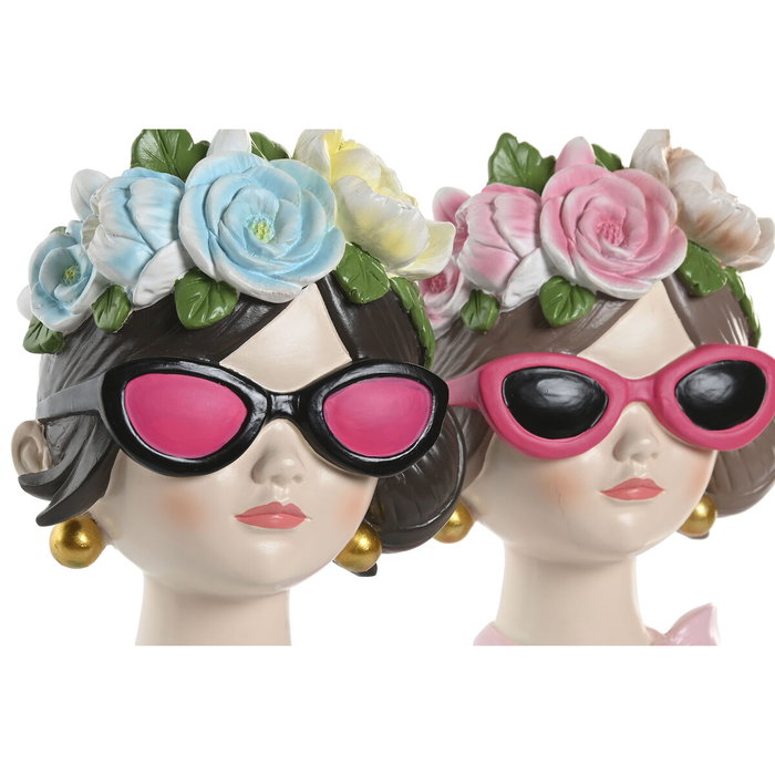 DKD Home Decor Set de 2 Figuras de Resina Azul y Rosa 14x10x20 cm Chica