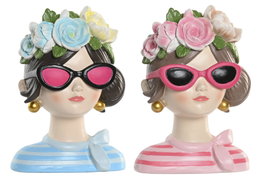 DKD Home Decor Set de 2 Figuras de Resina Azul y Rosa 14x10x20 cm Chica